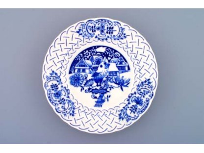 Cibulák Talíř výroční 2001 závěsný reliéfní 18 cm , originální cibulákový porcelán Dubí , cibulový vzor,