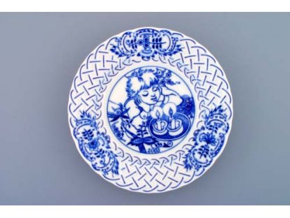 Cibulák Talíř výroční 2003 závěsný reliéfní 18 cm , originální cibulákový porcelán Dubí , cibulový vzor,
