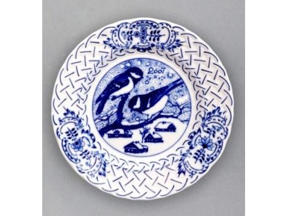 Cibulák Talíř výroční 2007 závěsný reliéfní 18 cm , originální cibulákový porcelán Dubí , cibulový vzor,