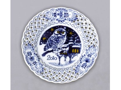 Cibulák talíř výroční 2010 závěsný prolamovaný 18 cm  originální cibulákový porcelán Dubí, cibulový vzor,