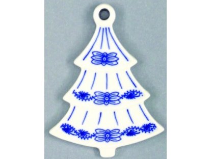 Cibulák Vánoční ozdoba stromeček 8,5 cm originální cibulákový porcelán Dubí, cibulový vzor,