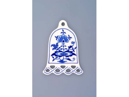 Cibulák vánoční ozdoba zvonek 10,5 cm originální cibulákový porcelán Dubí, cibulový vzor,