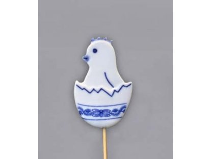 Cibulák Velikonoční ozdoba kuřátko ve skořápce zápich 29 cm, originální cibulákový porcelán Dubí, cibulový vzor,