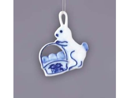 Cibulák Velikonoční ozdoba zajíček s košíkem závěs 5,6 x 4,9 cm Originál Český porcelán Dubí 