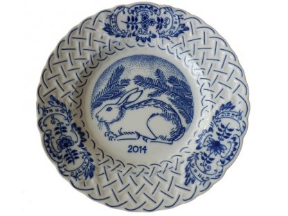 Cibulák  výroční talíř  2014, 18 cm originální cibulákový porcelán Dubí , cibulový vzor,