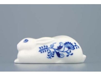 Cibulák zajíc ležící 10 cm originální cibulákový porcelán Dubí, cibulový vzor,
