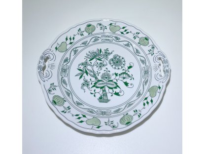 Cibulák zelený talíř koláčový s uchy 28 cm originální český porcelán Dubí