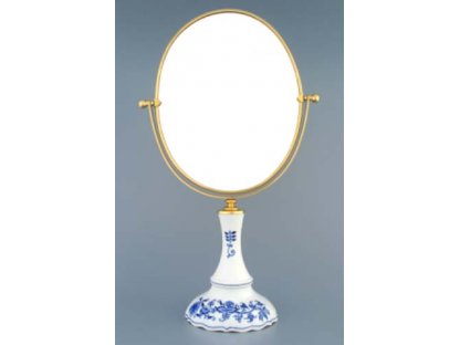Cibulák Zrcadlo oválné otočné ve zlatém rámu 48 cm originální cibulákový porcelán Dubí, cibulový vzor 1. jakost