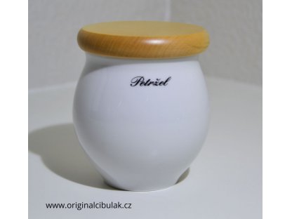 box Baňák with wooden cap Parsley white 10 cm Czech porcelain Dubí
