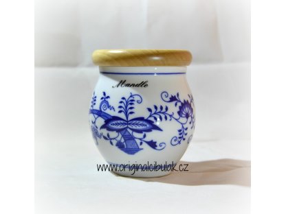 Cibulák dóza Baňák pohár na kávu s dreveným uzáverom 10 cm originálny cibulák český porcelán Dubí