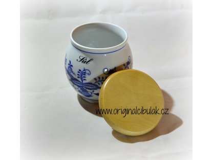 dóza cibulák Baňák s dřevěným uzávěrem sůl 10 cm  český porcelán Dubí