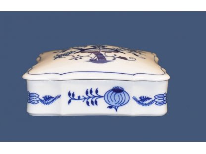 Cibulák doza  štvorcová 15 x 15 cm originálny cibulákový porcelán Dubí, cibuľový vzor,
