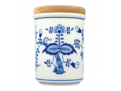 Cibulák dóza s dreveným uzáverom C veľká 9,7 cm český porcelán originálny Dubí