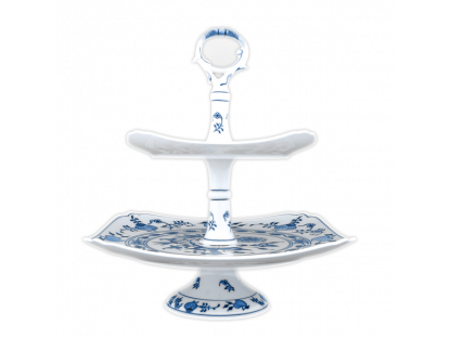 Cibulák Etažér z hranatých tanierov na nôžke 21+29 cm 2 160g Originálny Český Porcelán Dubí