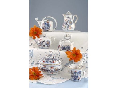 Zwiebelmuster gold plated with ruby ​​decoration Mortar mini set 5.8 cm Original Blue Onion Pattern Bohemia from Dubi