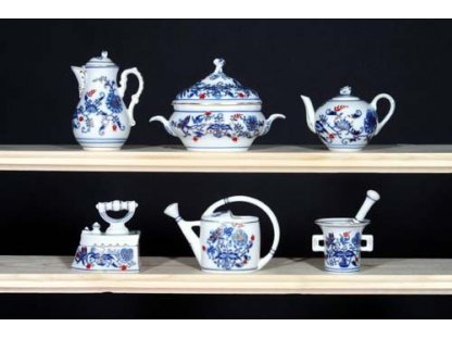 Zwiebelmuster gold plated with ruby ​​decoration Mortar mini set 5.8 cm Original Blue Onion Pattern Bohemia from Dubi