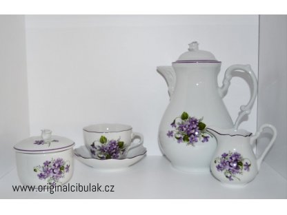 Coffee set Fialky Czech porcelain Dubí purple line 15 pieces