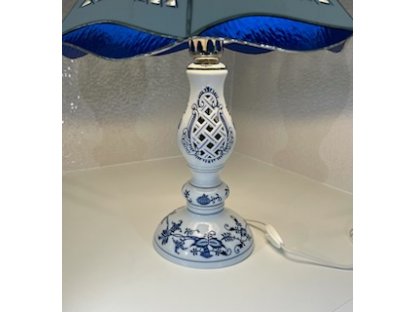 Lampa cibulák prolamovaná se stínítkem vitráž originální český porcelán Dubí