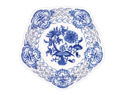 Zwiebelmuster Durchbrochene fünfeckige Schale 19cm Original Bohemia Porzellan Dubi Karlsbader 