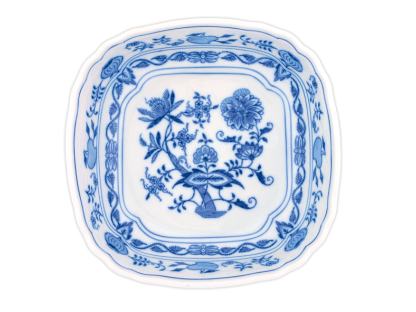 GRÜN  Zwiebelmuster Quadratische italienische Salatschüssel 19 cm x 5 cm Original Bohemia Porzellan Dubi Karlsbader