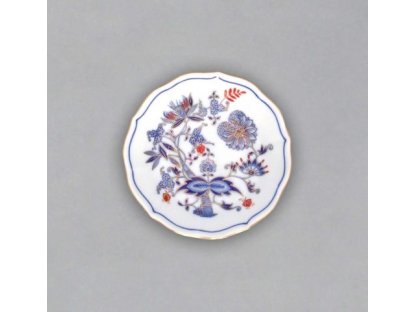 Podšálek A/1, 13 cm, originální cibulák zlacený s dekorací rubín, cibulový porcelán Dubí