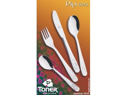 Příbory TONER Pipi dětské jídelní sada  4 ks pro 1 osobu nerez 6043