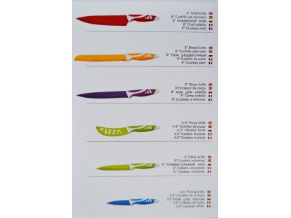 set of 7 coloured knives in gift box