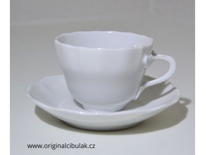 Tasse und Untertasse 0,08 l weißes tschechisches Porzellan Dubí A + A zwei Stück 2.Qualität