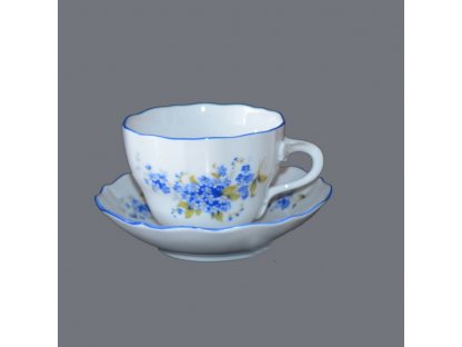 Cup and saucer Pomeraniums Czech porcelain Dubí blue line