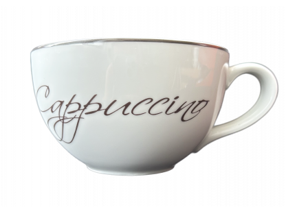 White Sonne cup with  Cappuccino    inscription 0.28l 350g brown inscription Bohemia porcelain Dubí 
