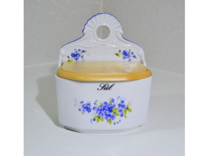 Závesná nádoba s dreveným viečkom a nápisom Soľ 0,70 l Pomněnky česky porcelán