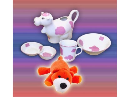 Souprava dětská s kravičkou I. čtyřdílná Český porcelán Dubí 
