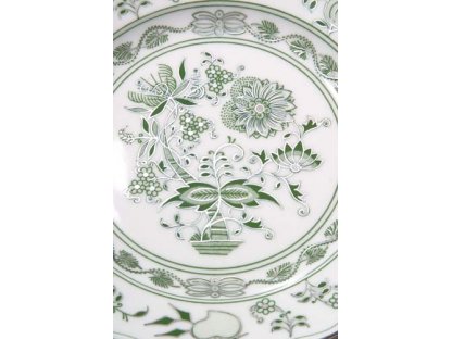 Talíř dezertní praporový 19 cm - originální cibulák zelený s platinou, cibulový porcelán Dubí