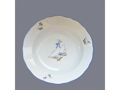 Talíř hluboký praporový  24cm Husy Český porcelán Dubí