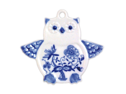 Zwiebelmuster Weihnachtsschmuck Eule 9 cm Original Bohemia Porzellan Dubi Karlsbader