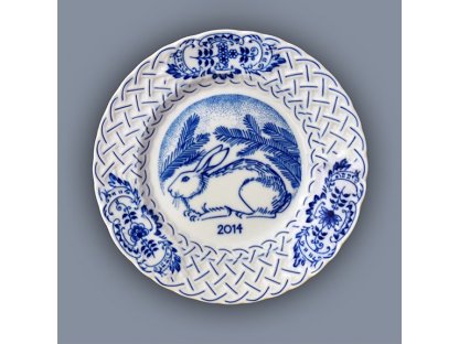 Zwiebelmuster Teller Jubiläum 2014 geprägt hängend 18cm Original Bohemia Porzellan Dubi Karlsbader
