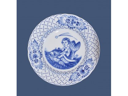 Zwiebelmuster Teller Jubiläum 2017 geprägt hängend 18cm Original Bohemia Porzellan Dubi Karlsbader