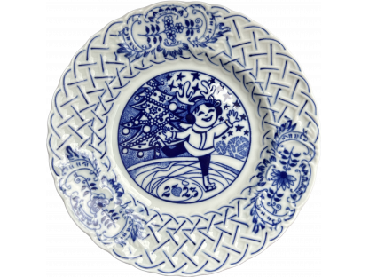 Zwiebelmuster Teller Jubiläum 2023 geprägt hängend 18cm Original Bohemia Porzellan Dubi Karlsbader 