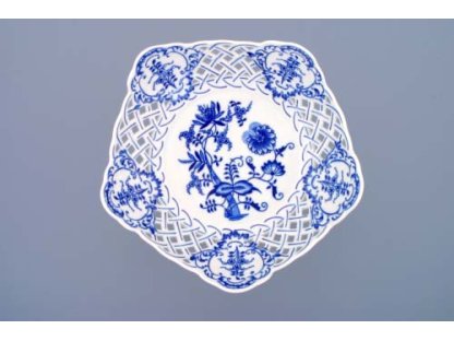 GREEN  Zwiebelmuster Openwork pentagonal bowl 24cm on a decorative low leg Original Blue Onion Pattern Bohemia from Dubi