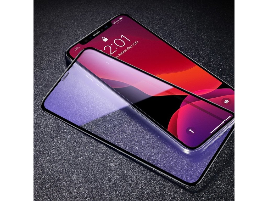 2x sklo na celý displej Full Screen s rámem 0.3mm 9H Anti-bluelight iPhone 11 / iPhone XR + pozicionér černé (SGAPIPH61S-KD01)