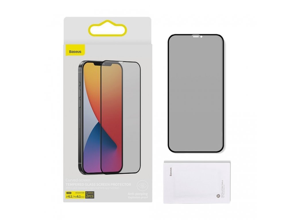 2x tvrzené sklo 0;23 mm Anti Spy na celý displej s rámem iPhone 12 Pro / iPhone 12 černé (SGAPIPH61P-ATG01)