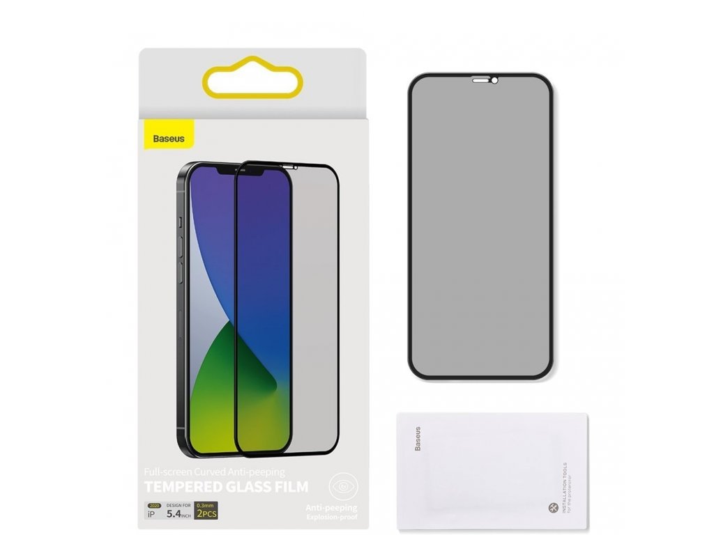 2x tvrzené sklo 0;3 mm Anti Spy na celý displej s rámem iPhone 12 mini černé (SGAPIPH54N-TG01)