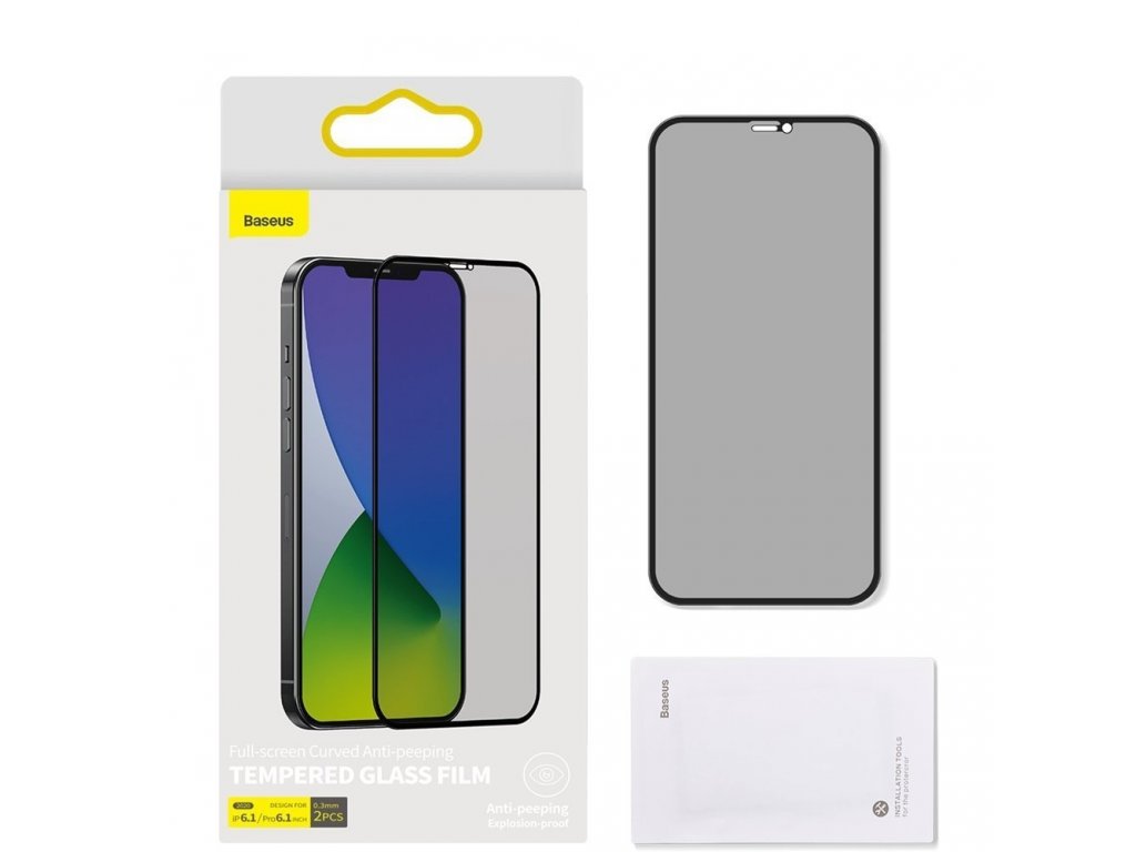 2x tvrzené sklo 0;3 mm Anti Spy na celý displej s rámem iPhone 12 Pro / iPhone 12 černé (SGAPIPH61P-TG01)