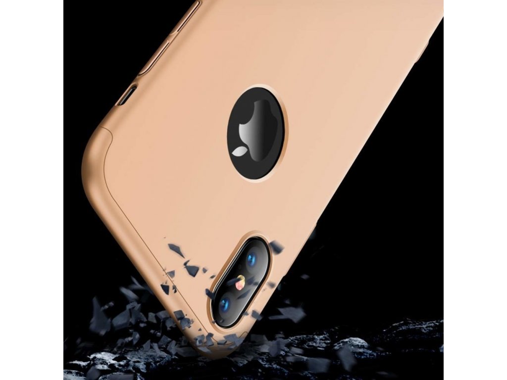 360 Protection Case pouzdro na přední i zadní část telefonu iPhone XS Max zlaté (logo hole)