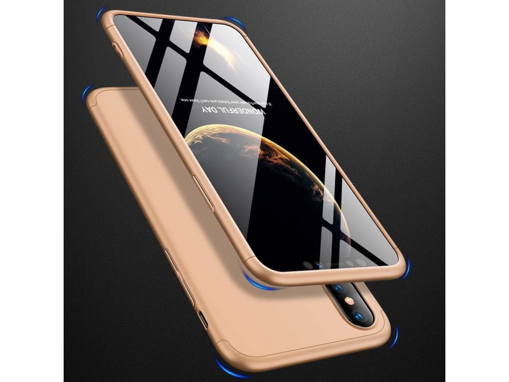 360 Protection Case pouzdro na přední i zadní část telefonu iPhone XS Max zlaté (logo hole)