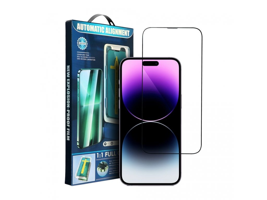 5D Full Glue Tempered Glass for iPhone 15 Pro Max black + applicator