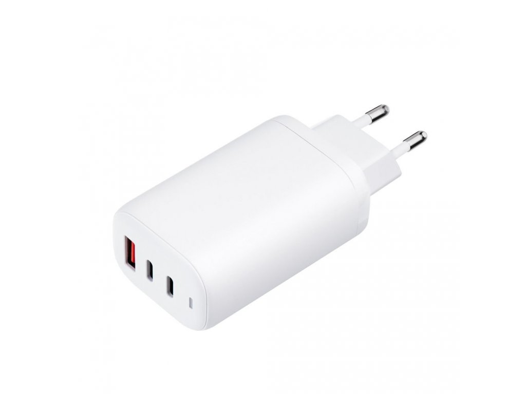 65W síťová nabíječka GaN s konektory 2x USB typu C a 1x USB A - 3A s funkcí nabíjení PD a QC 4.0