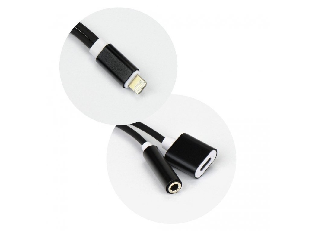 Adaptér HF/audio + nabíjecí adaptér pro iPhone Lightning 8-pin - Jack 3,5 mm černý