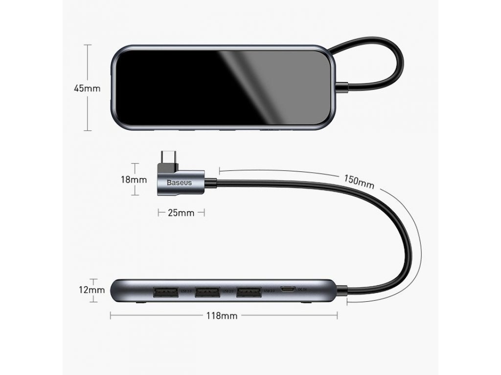 Adaptér HUB USB Typ C na 4x USB 2.0 do MacBook / PC šedý (CAHUB-JZ0G)