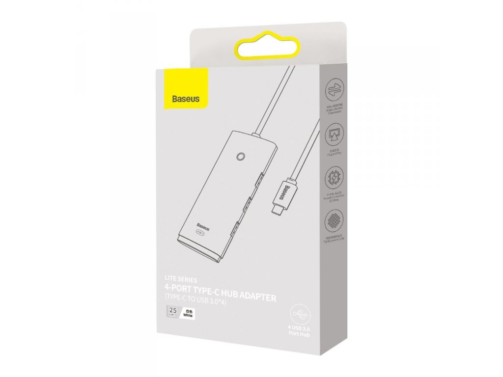 Adaptér HUB USB Type C - 4x USB 3.0 25cm - bílý 25cm (WKQX030302)